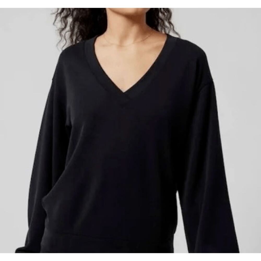 Athleta Willow V-Neck Pullover Sweatshirt Women's Sz XS Black Modal Athleisure